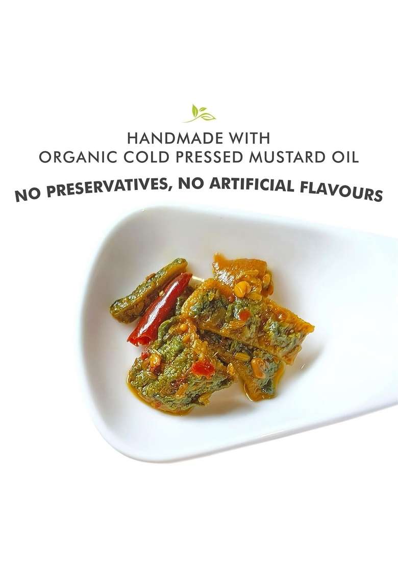 Langha Valley Homemade Karela Pickle Bottle Gourd Made With Cold Pressed Organic Mustard Oil Sun Dried Matured Glass Jar 180 Grams - Indya