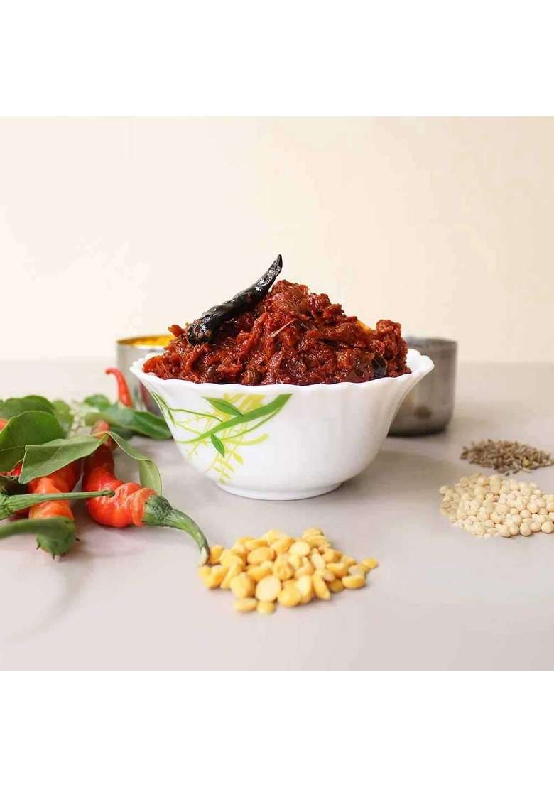 Sitara Foods Jain Red Chilli Pickle Without Garlic Made For Jains Pandu Mirapakaya Pachadi Super Spicy 1000 Grams Pack - Indya