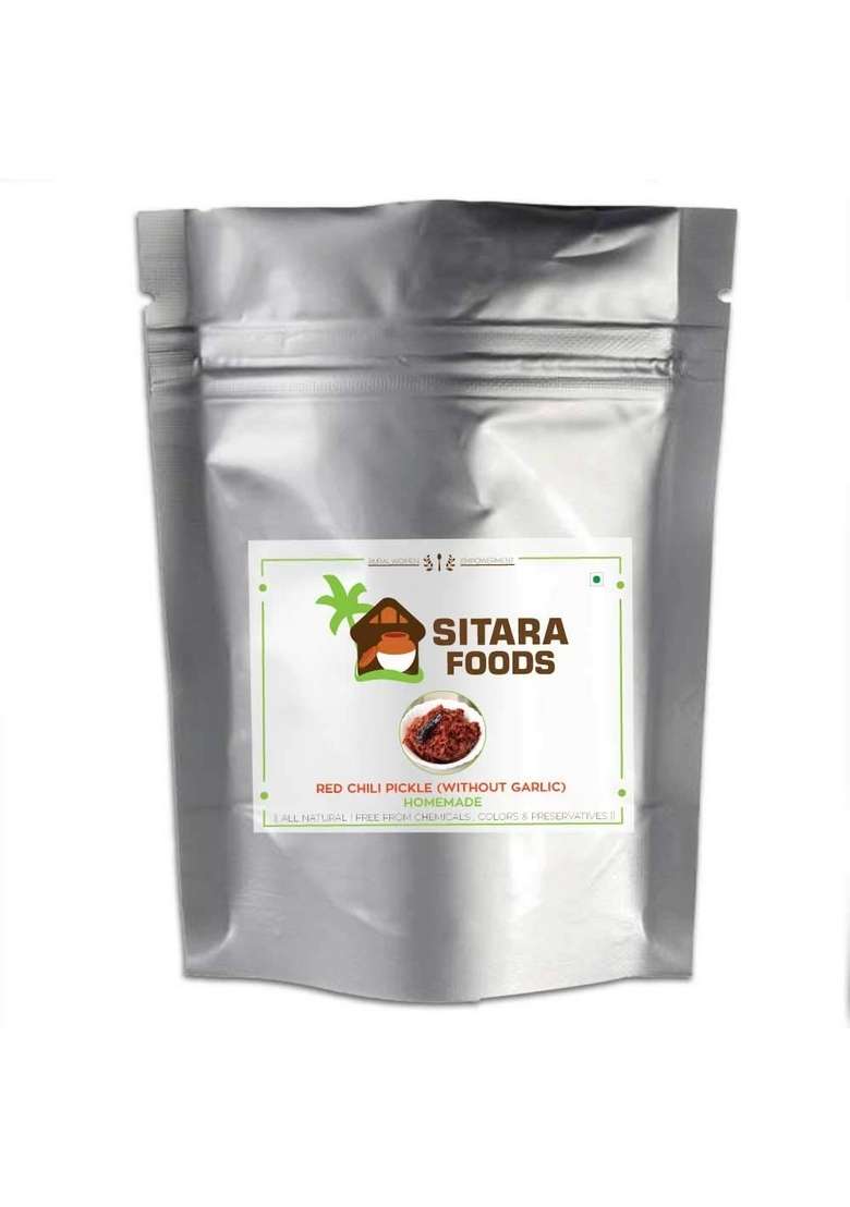 Sitara Foods Jain Red Chilli Pickle Without Garlic Made For Jains Pandu Mirapakaya Pachadi Super Spicy 1000 Grams Pack - Indya