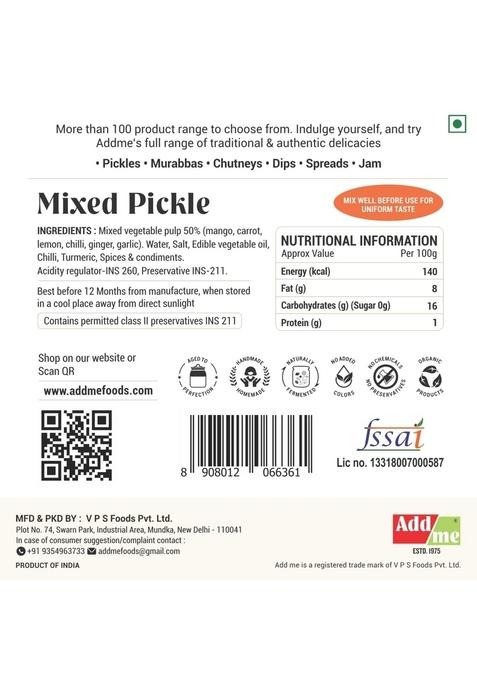 Add Me Home Made Tasty Mixed Achar Pickle 390Gm Mix Masala 390 G Hot And Spicy