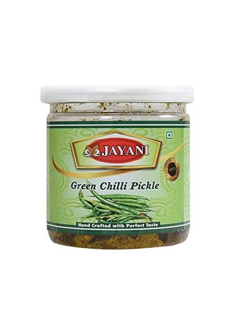 Jayani Homemade Spicy Green Chili Pickle | Hari Mirch Ka Teekha Achaar Cutting Handmade Hot Tangy Sour North Indian Style Sun Dried Pure Mustard Oil Hygenically Packed In Foodgrade Jar Rich Antioxidants Improve Digesion 380Gm
