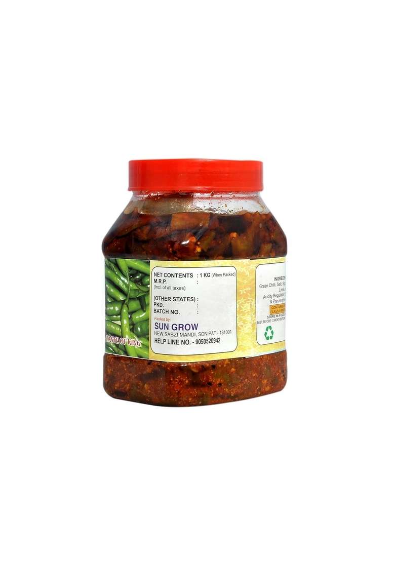 Sun Grow Mother Made Punjabi Kutee Huee Mirchi Ka Achar Green Chilli Pickle Without Oil Handcrafted With Zero Preservatives No Artificial Colors Flavors 850G मिर्ची का अचार You Are Being Served Mothers Love - Indya