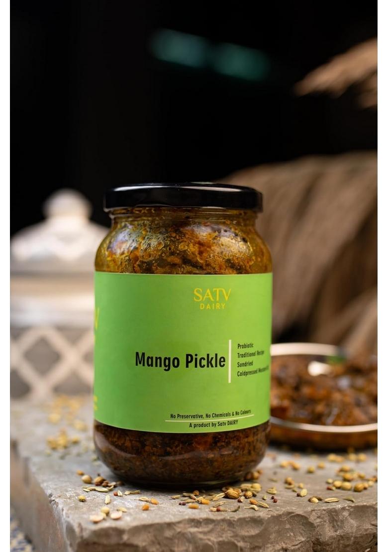 Satv Dairy Homemade Traditional Mango Pickle Aam Achar | Authentic Indian Recipe Less Oil 500G Glass Jar