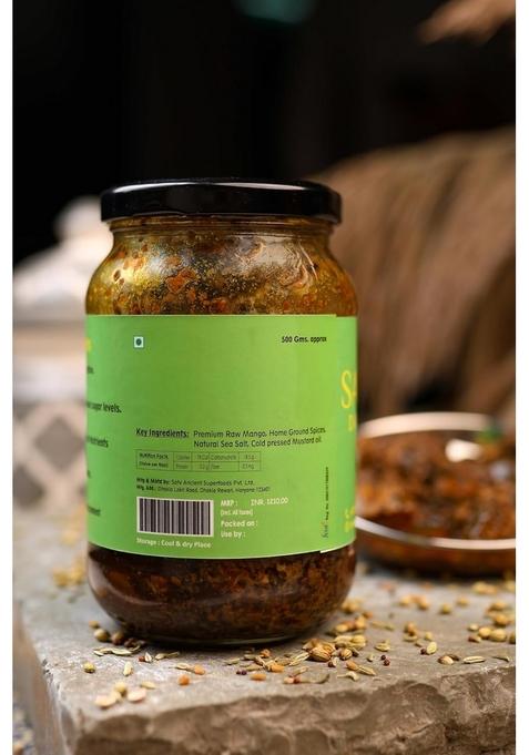 Satv Dairy Homemade Traditional Mango Pickle Aam Achar | Authentic Indian Recipe Less Oil 500G Glass Jar