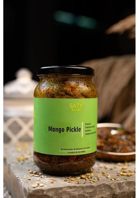 Satv Dairy Homemade Traditional Mango Pickle Aam Achar | Authentic Indian Recipe Less Oil 500G Glass Jar