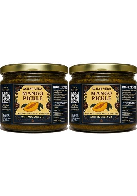 Acharveda Set Of 2 Homemade Aam Ka Achar 500Gm With Recipe No Preservative | Traditional Mango Pickle Kacchi Kairi