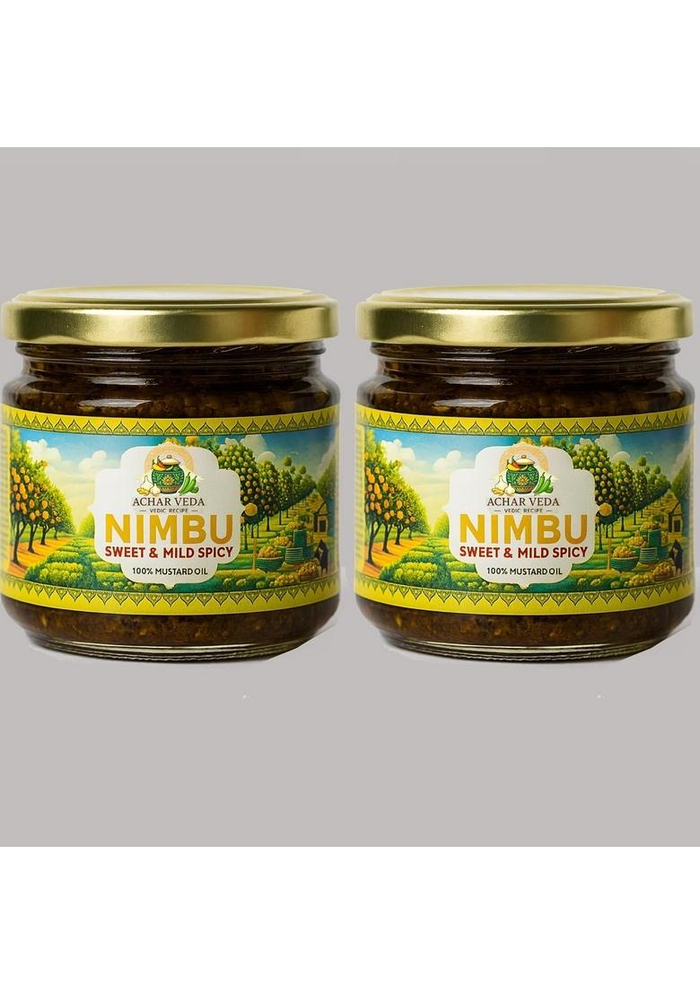 Acharveda Set Of 2 Jar Homemade Sweet Lemon Pickle 500 Gm With Home Based Recipe Without Preservative | Traditional Nimbo Ka Achar