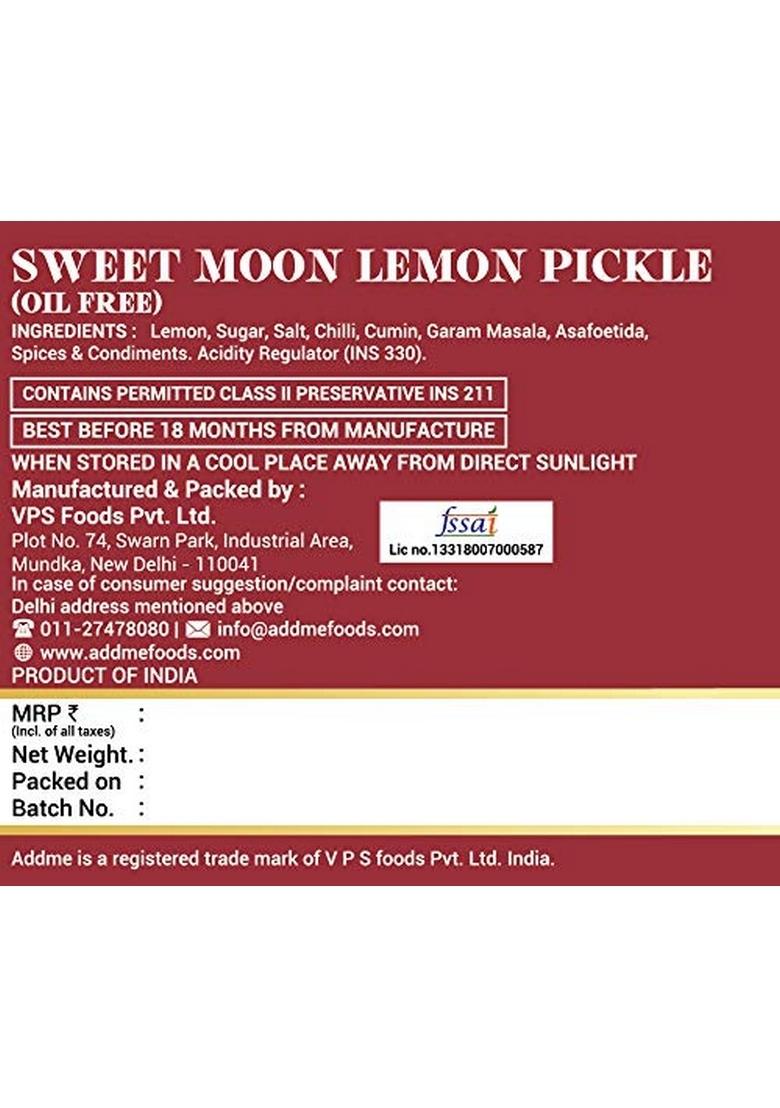 Add Me Khatta Meetha Lemon Pickle 600G Nimbu Ka Achar Khatti Meethi Pani Puri Bhelpuri Sweet And Sour Chutney Sonth 240G