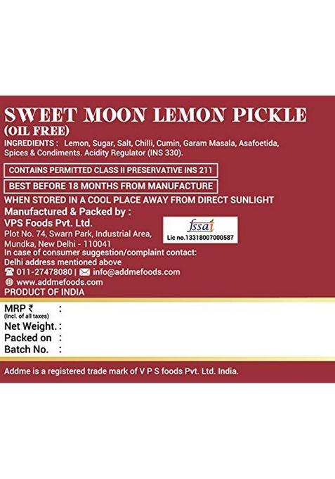 Add Me Khatta Meetha Lemon Pickle 600G Nimbu Ka Achar Khatti Meethi Pani Puri Bhelpuri Sweet And Sour Chutney Sonth 240G