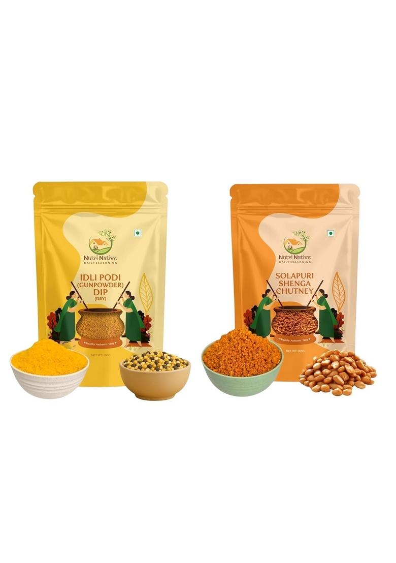 Nutrinative Pack Of 2 – Nut Seeds Dip With Almonds Cashews Walnuts Sesame Dry Coconut Coriander Cumin Vegan No Sugar Gluten Free 200G Each Idli Podi Shenga Chutney