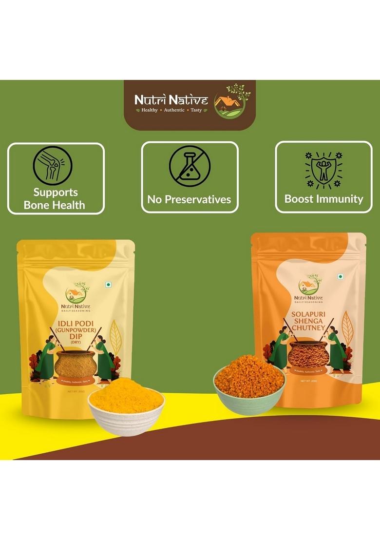 Nutrinative Pack Of 2 – Nut Seeds Dip With Almonds Cashews Walnuts Sesame Dry Coconut Coriander Cumin Vegan No Sugar Gluten Free 200G Each Idli Podi Shenga Chutney