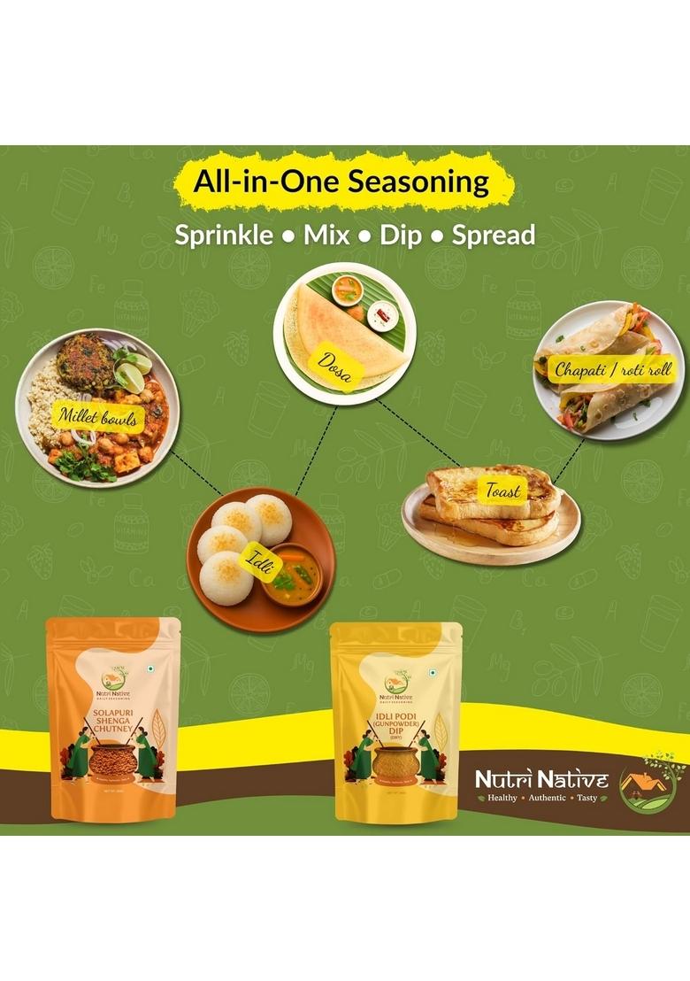 Nutrinative Pack Of 2 – Nut Seeds Dip With Almonds Cashews Walnuts Sesame Dry Coconut Coriander Cumin Vegan No Sugar Gluten Free 200G Each Idli Podi Shenga Chutney