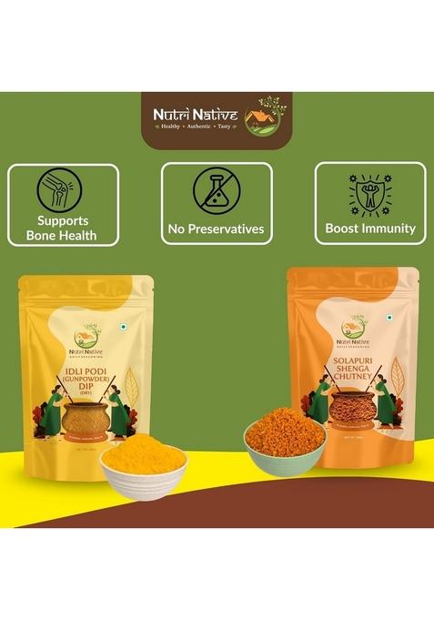 Nutrinative Pack Of 2 – Nut Seeds Dip With Almonds Cashews Walnuts Sesame Dry Coconut Coriander Cumin Vegan No Sugar Gluten Free 200G Each Idli Podi Shenga Chutney