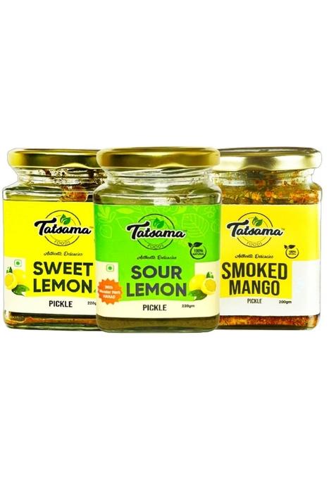 Tatsama Foods Homemade Combo Pickle Of Smoked Mango Sweet Lemon And Sour With Natural Ingredients Preservatives Free 200G 220G