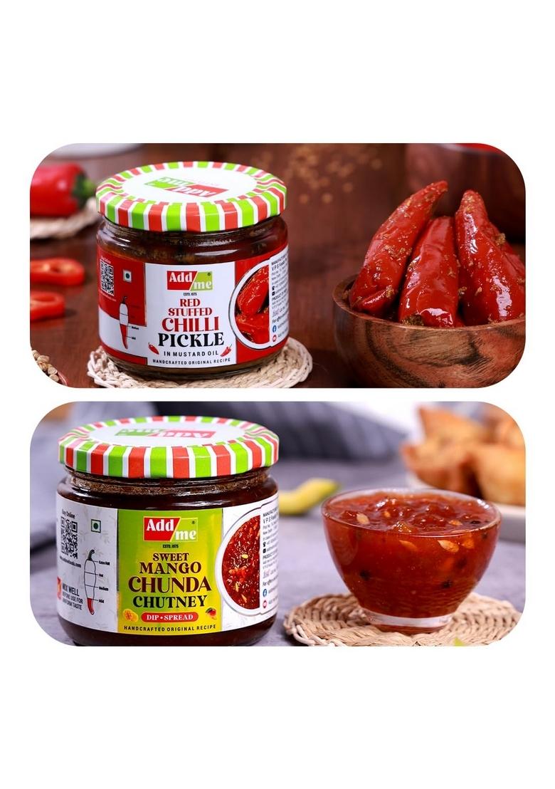 Add Me Combo Box 4 In 1 Sweet Lemon Pickle Red Chilli Mango Jeera Chutney Dry 300G Gift Pack Glass Jar Each 300Gram
