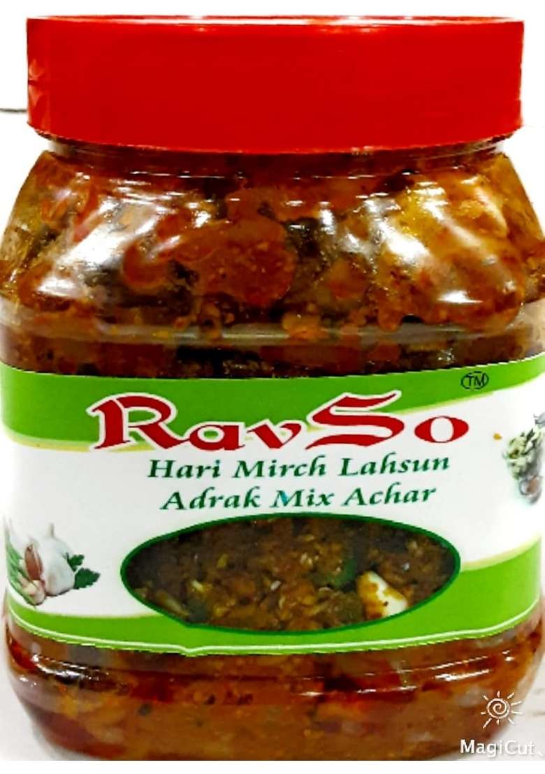 Ravso Advait Indian And Home Made Natural Farm Fresh Adrak Lahsun Hari Mirch Ka Mix Achar 500Gm - Indya