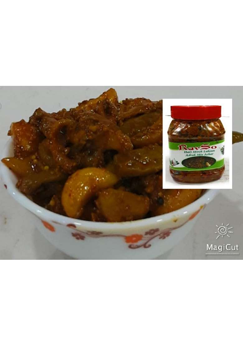 Ravso Advait Indian And Home Made Natural Farm Fresh Adrak Lahsun Hari Mirch Ka Mix Achar 500Gm - Indya