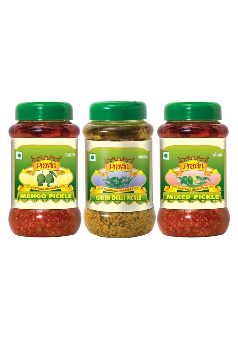 Pravin Combo Of 3 Pickle Jar Mango Mix Green Chilli Pack 3X500G