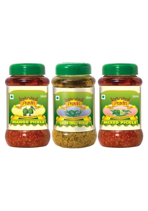 Pravin Combo Of 3 Pickle Jar Mango Mix Green Chilli Pack 3X500G