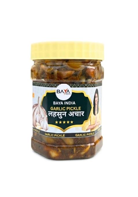 Baya India Garlic Pickle 350G | Homemade Lehsun Ka Achar Traditional North Indian Recipe Spicy Tangy Flavor Made With Mustard Oil Handcrafted Spices No Preservatives