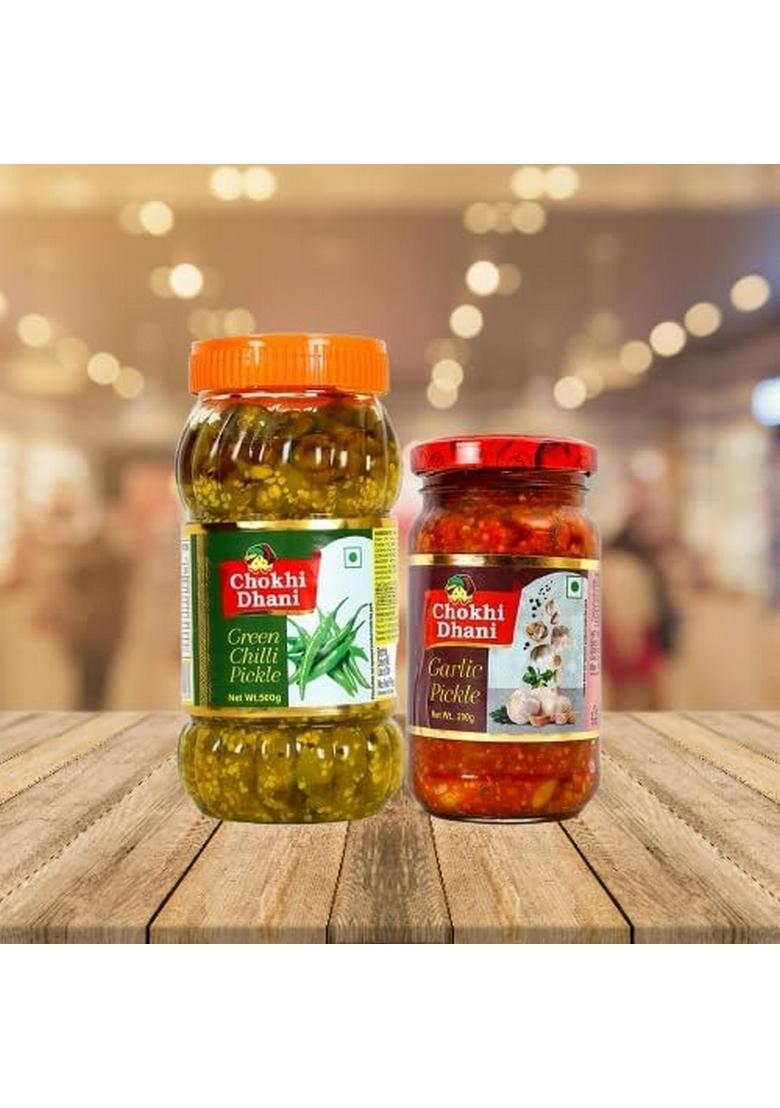 Chokhi Dhani Green Chilli Pickle 500G And Garlic 200G