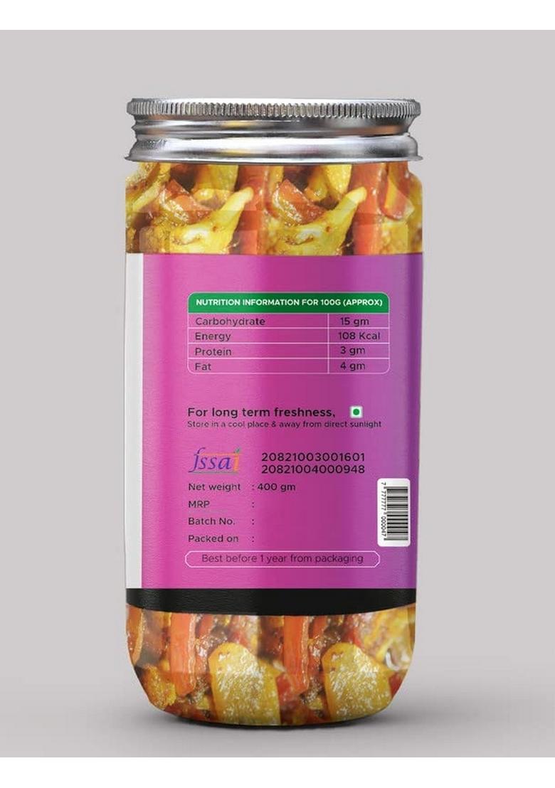 Achari Pickles Delhiwala Gobhi Gajar Shalgam Pickle 400Grams Sweet Sour And Juicy Khatta Meetha Achar Mother’S Recipe | Organic North Indian Traditional Home Made Achaar