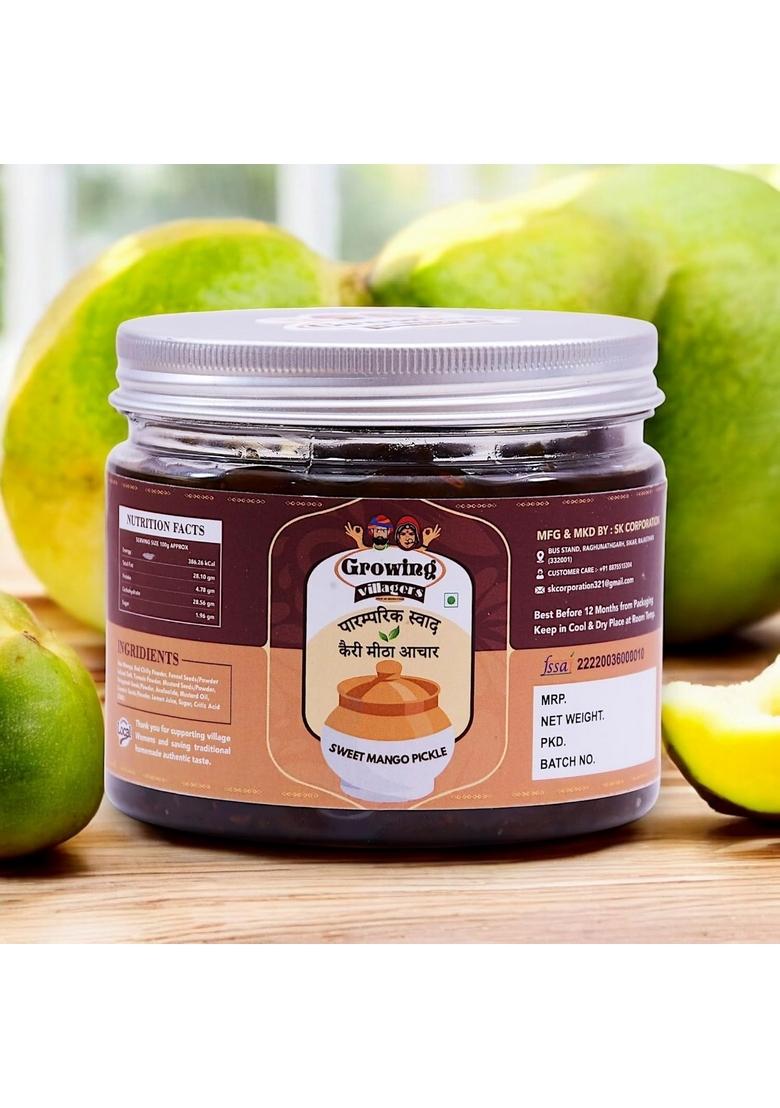 Growing Villagers Sweet Mango Chunda Pickle Traditional Gujrati Meetha Aam Ka Achar 600 Gram Jar