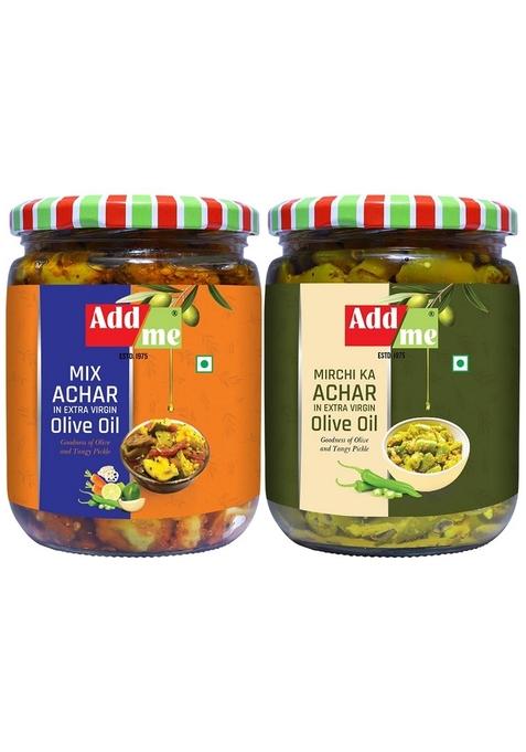 Add Me Mixed Pickle Chilli 1Kg In Extra Virgin Olive Oil Mango Chilii Lemon Carrot Ker Ginger Karonda Lasoda Fruit Mix Achar Mirchi Ka 500Gm 500G Pack Of 2