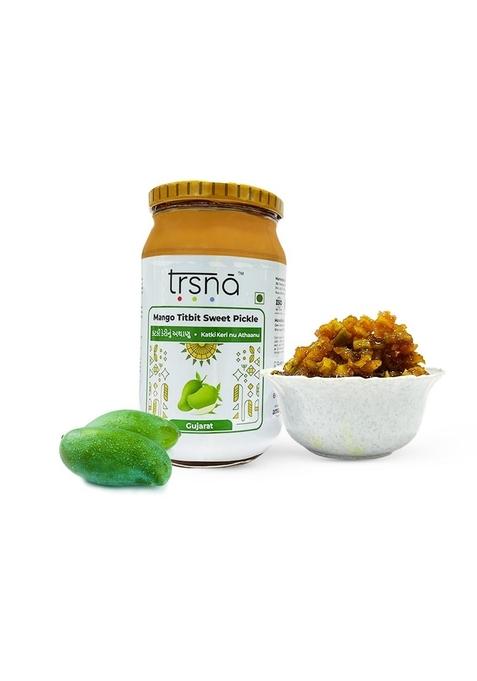 Trsna Mango Titbit Sweet Pickle 450 Grams | Katki Keri Nu Athaanu Authentic Gujarati Mangoes Khatta Meetha Taste Aam Ka Achaar With Tiny Bits Premium Gourmet Made In Gujarat Glass Jar