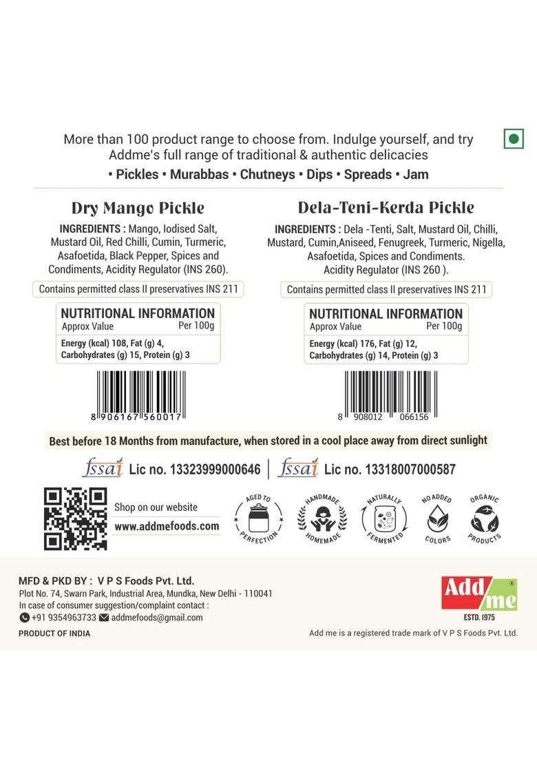 Add Me Rajasthani Masala Dela Teni Ker Pickle Dry Mango Ka Achar Sukha Aam 500Gm Each Combo Glass Jar Pack