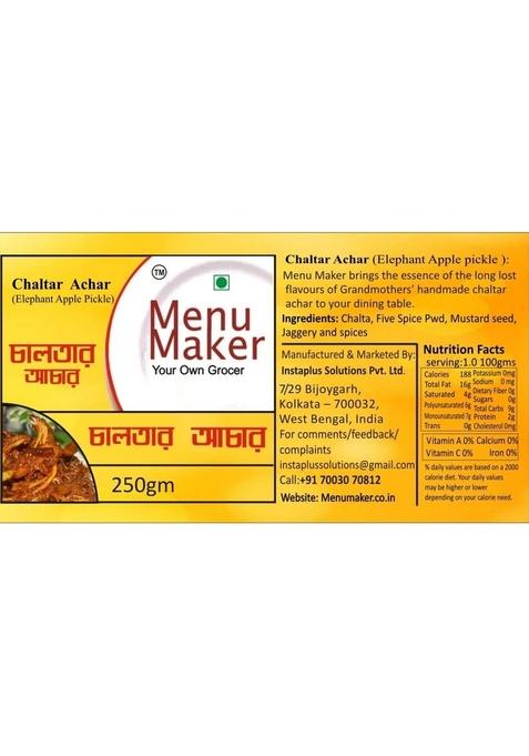 Menu Maker Select Premium Chaltar Achar [Elephant Apple Pickle] And Aamsatto Khejurer Chutney [Mango Preserve Date Sweet Chutney] Combo Pack 250G Each