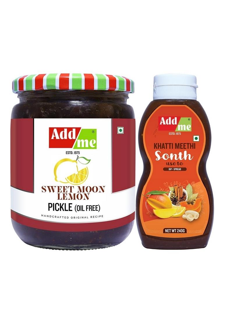 Add Me Sweet Lemon Pickle 600Gm Meetha Nimbu Ka Achar Glass Jar Khatti Meethi Chutney 240Gm