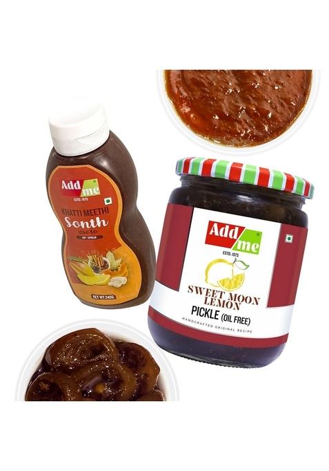 Add Me Sweet Lemon Pickle 600Gm Meetha Nimbu Ka Achar Glass Jar Khatti Meethi Chutney 240Gm