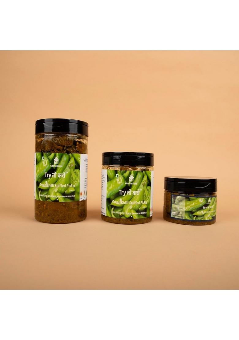 Gharse Store Try To Karo Hari Mirch Ka Bharwa Achaar | Stuffed Green Chilli Pickle Spicy Mustard Oil 350Gm