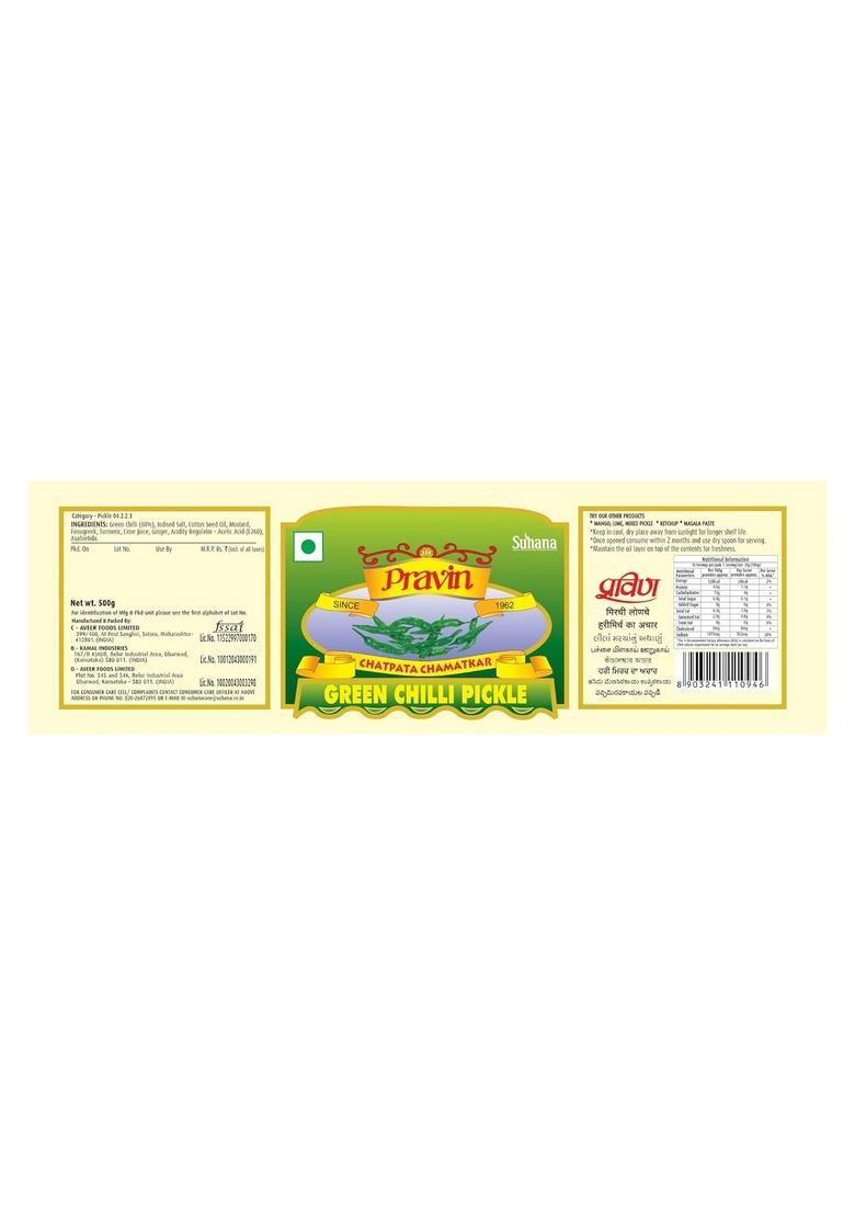 Pravin Pickles Combo Of 3 Jar Green Chilli Pickle 500G Mix Lime