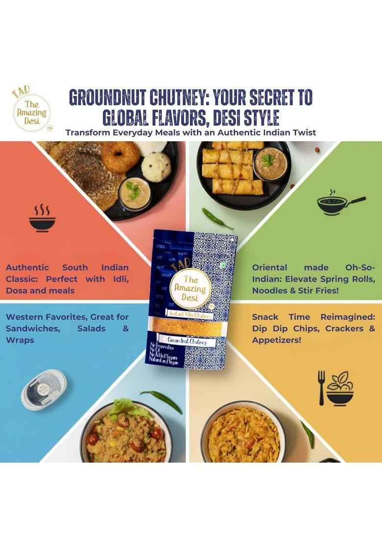 Tad The Amazing Desi – Groundnut Chutney | Instant Chatpati Chatni 100 Natural Superfood Oil Free Sugar No Preservatives 100G