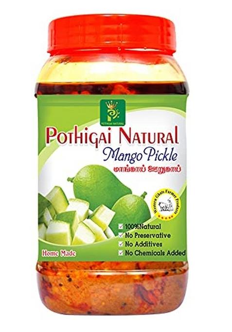 Pothigai Natural Mango Pickle 500G Pure Home Made With Wooden Cold Pressed Gingelly Oil No Preservatives 100
