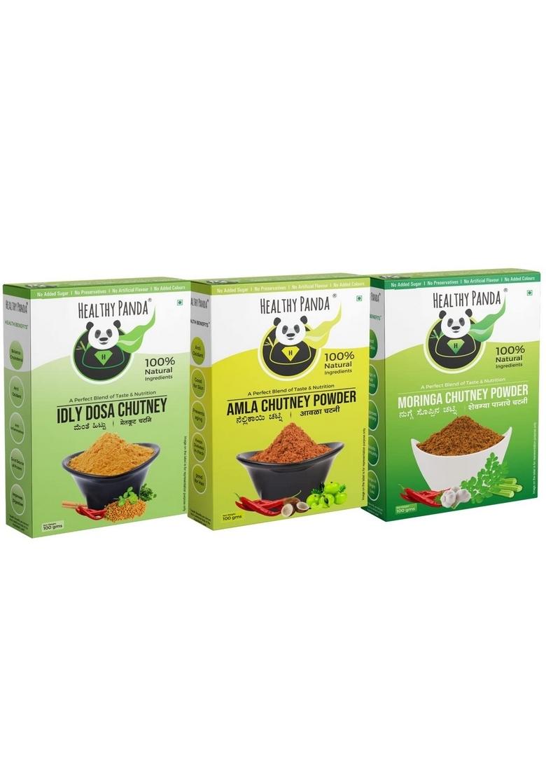 Healthy Panda Desi Chutney Powder Combo 300G 100X3 Idly Dosa Podi Amla Moringa 100 Fresh Natural