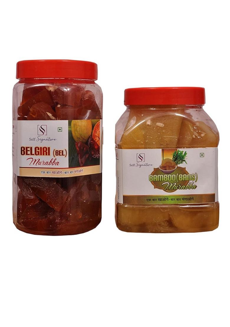 Self Signature Combo Of Homemade Fresh Natural Organic Sweet Bel Murabba And Bamboo Bans Ka Morabba 900 Gram Each Pack 2
