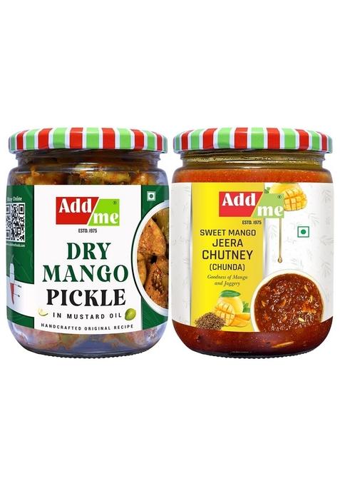 Add Me Home Made Chunda Pickle Aam Ki Khatti Meethi Jeera Mango Chutney 600Gm Without Oil Dry 500Gm Sukha Achar Achaar Sweet Pickles Combo Mixed Glass Pack