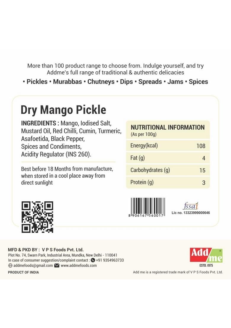 Add Me Dry Mango Pickle In Mustard Oil 500Gm | Aam Ka Sukha Achar Style Pickles Glass Pack