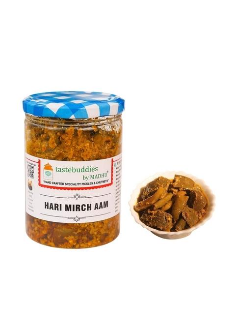 Tastebuddies By Madhu Madhu® Hari Mirch Aam Pickle 450 Gm Handcrafted Homemade Green Chilli Mango Traditional Tangy Flavour Of Finest Spices And Wood Pressed Mustard Oil