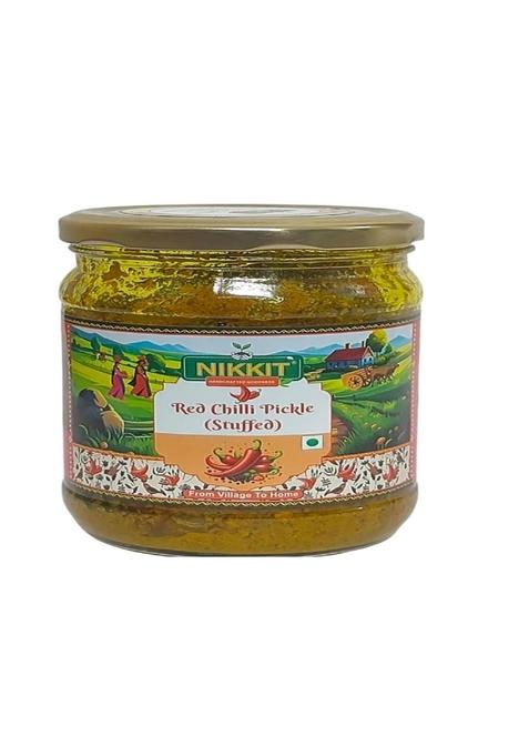Nikkit Homemade Rajasthani Taste Spicy Tangy Rich Flavor Ready To Eat Red Chilli Stuffed Pickle Jar For Pairing With Snacks Meals 250Gm