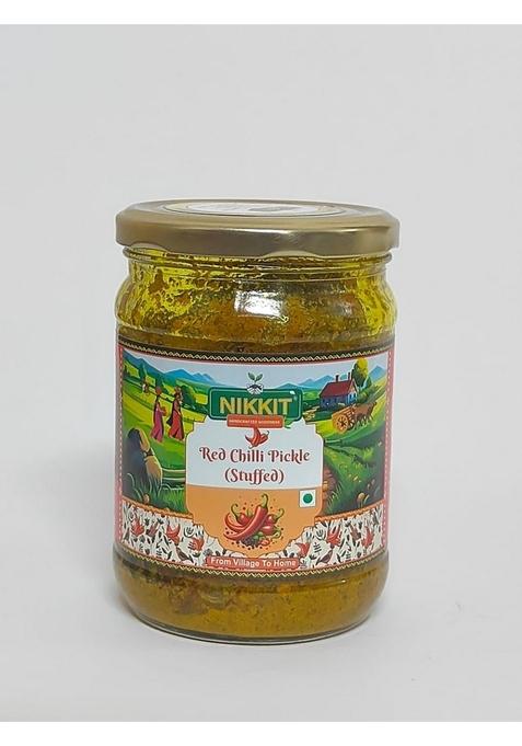 Nikkit Homemade Rajasthani Taste Spicy Tangy Rich Flavor Ready To Eat Red Chilli Stuffed Pickle Jar For Pairing With Snacks Meals 250Gm