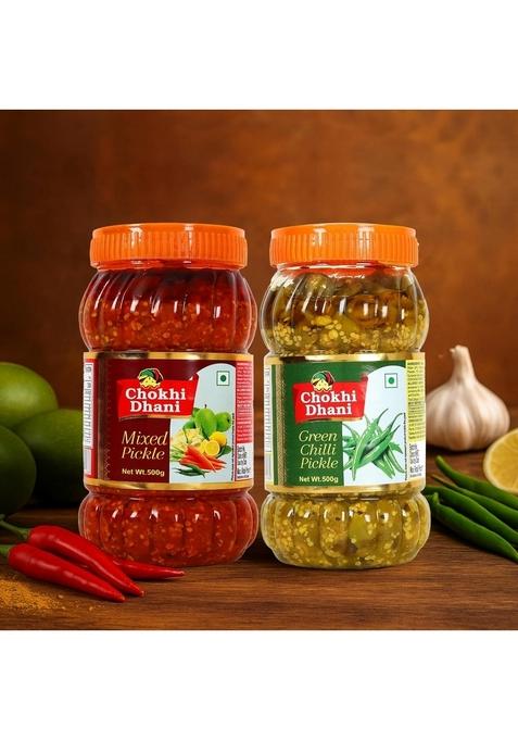 Chokhi Dhani Spicy Combo Of Green Chilli Pickle And Mixed 500 G Authentic Indian Taste Perfect For Meals Snacks Parathas Rice Everyday Food