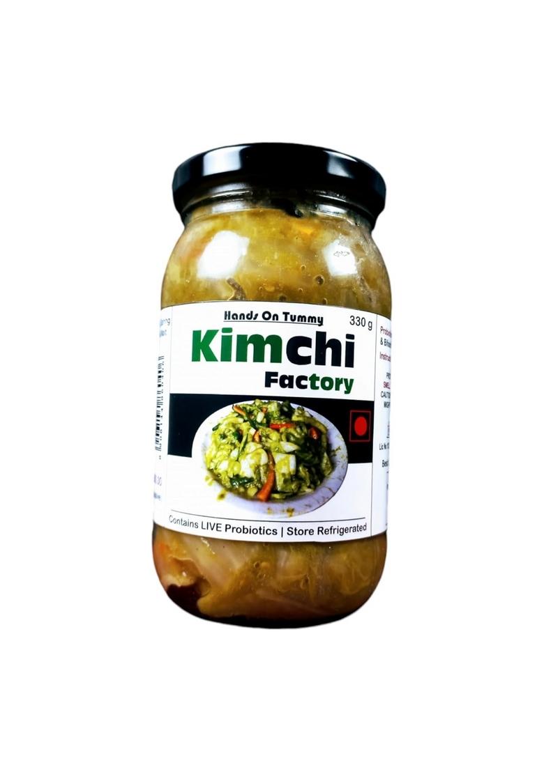 Hands On Tummy Kimchi Factory Green Non Veg Chicken Spicy Korean Probiotic Prebiotic Pickle With Indian Flavors For Gut Health Medium 330 G