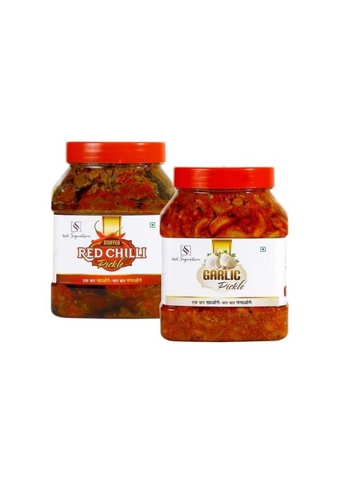 Self Signature Combo Garlic Pickle And Red Chilli Lahsun Lal Mirch Achaar 1 Kg