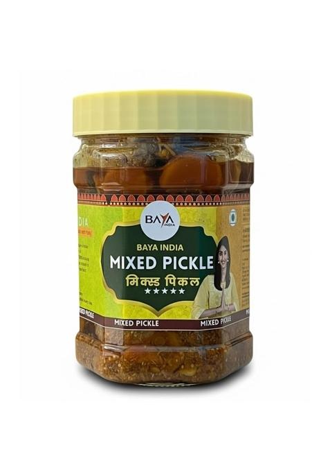 Baya India Homemade Mixed Pickle 350G Gajar Gobhi Mooli Hari Mirchi | Traditional Indian Recipe Spicy Tangy Flavor Made In Mustard Oil No Preservatives Authentic Ghar Ka Achar
