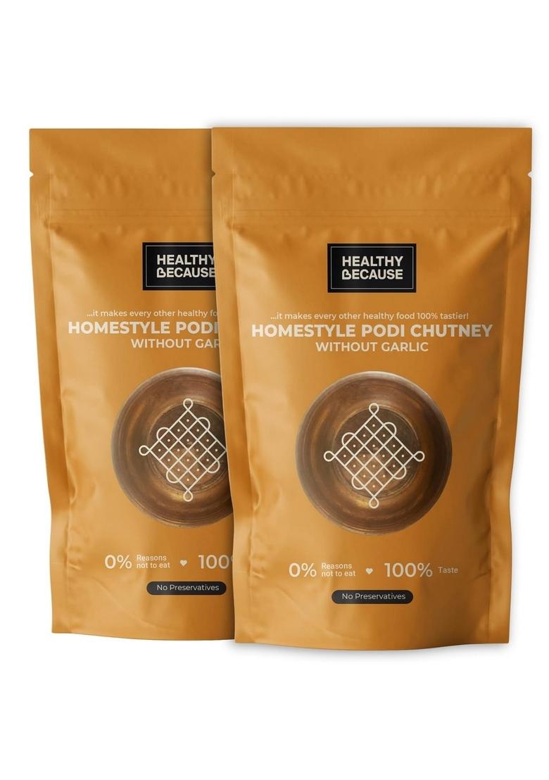 Healthy Because Homestyle Tasty Podi Chutney | 100G Each Eat With Dosas Idlis Upma Dhokla Khakras Ready To No Preservatives Wihtout Garlic Pack Of 2