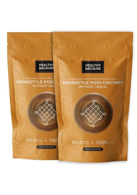 Healthy Because Homestyle Tasty Podi Chutney | 100G Each Eat With Dosas Idlis Upma Dhokla Khakras Ready To No Preservatives Wihtout Garlic Pack Of 2